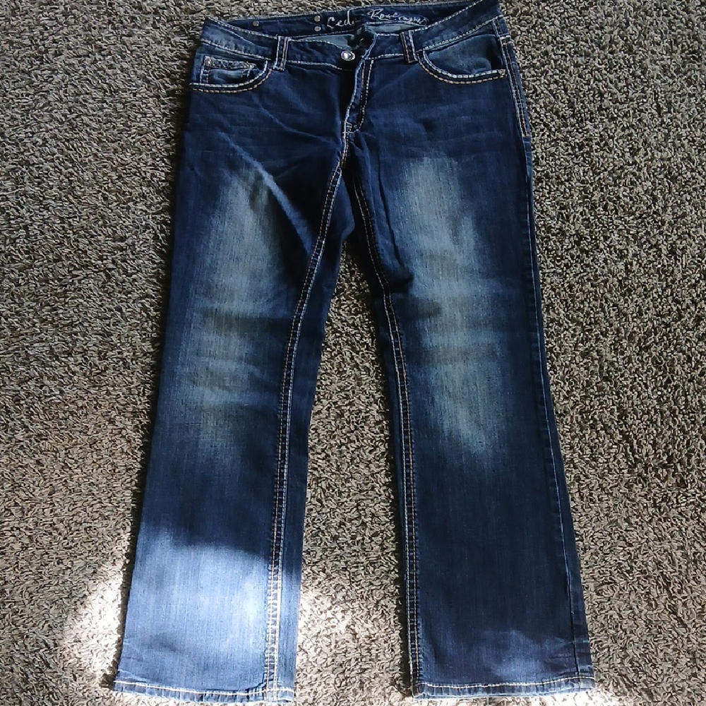 Blue Straight Leg Jeans with Vintage Wash
